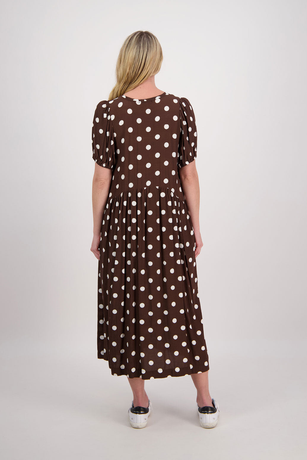 Bestselling Jem Puff Sleeve Midi Dress - Chocolate Spot