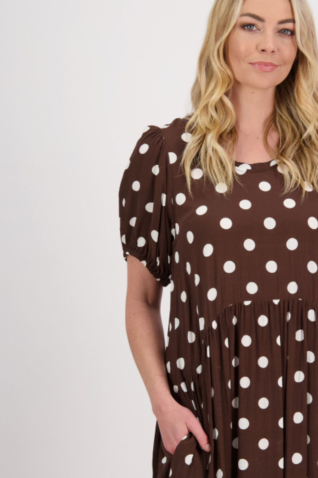 Bestselling Jem Puff Sleeve Midi Dress - Chocolate Spot