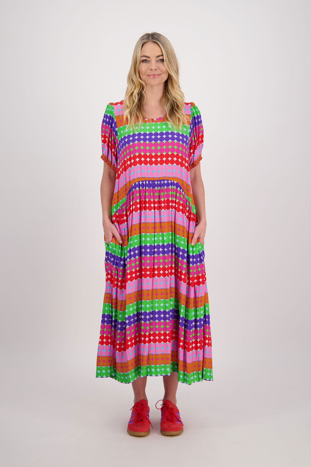 Bestselling Jem Puff Sleeve Midi Dress - Multi Spot