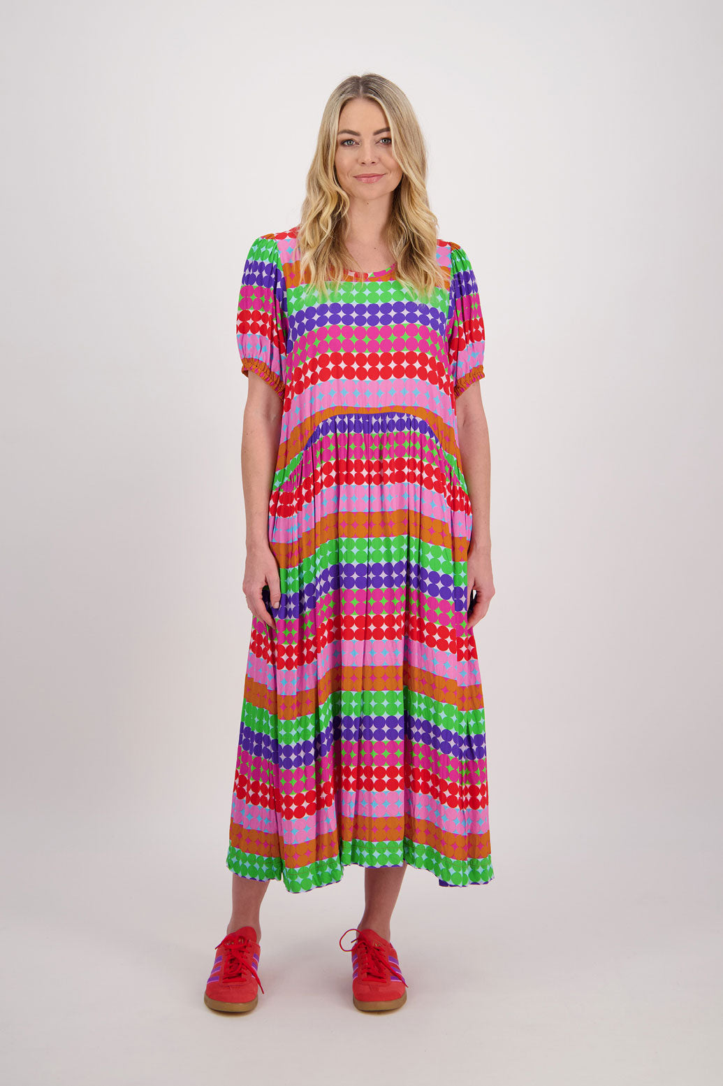 Bestselling Jem Puff Sleeve Midi Dress - Multi Spot