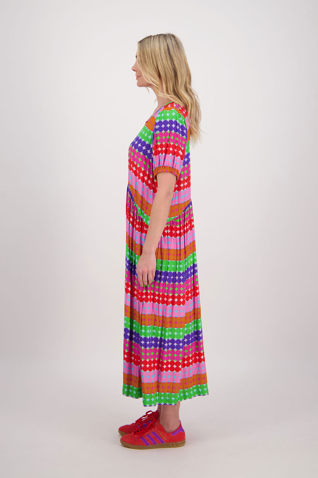 Bestselling Jem Puff Sleeve Midi Dress - Multi Spot