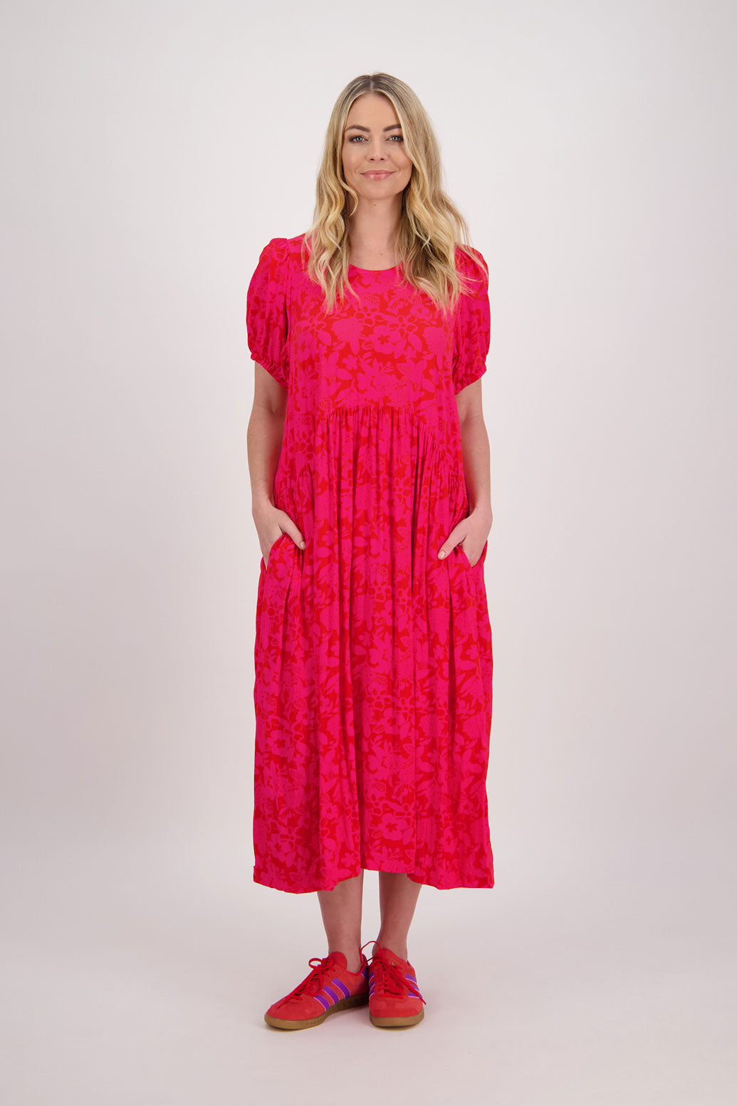 Bestselling Jem Puff Sleeve Midi Dress - Pink/Red Floral