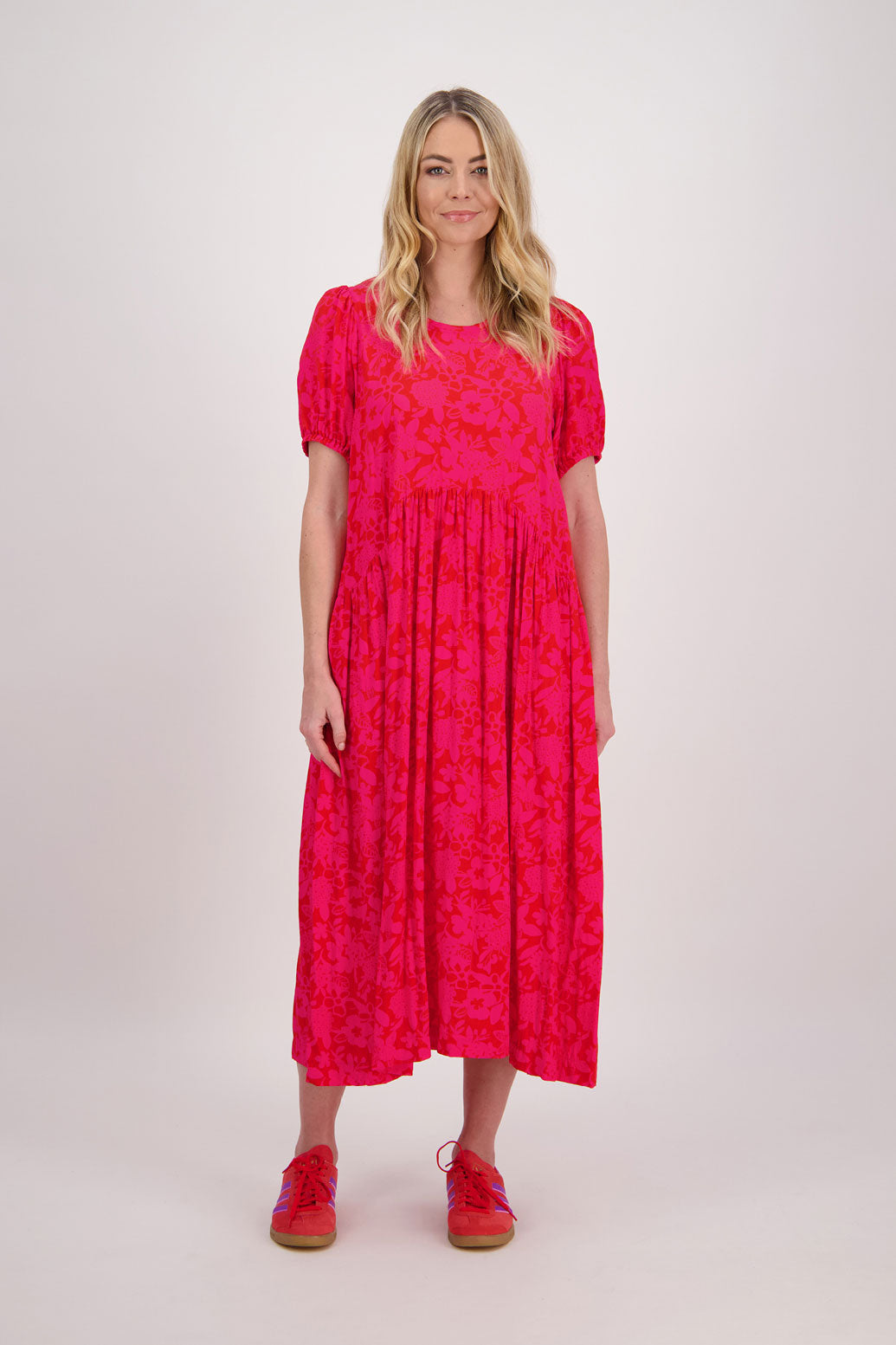 Bestselling Jem Puff Sleeve Midi Dress - Pink/Red Floral