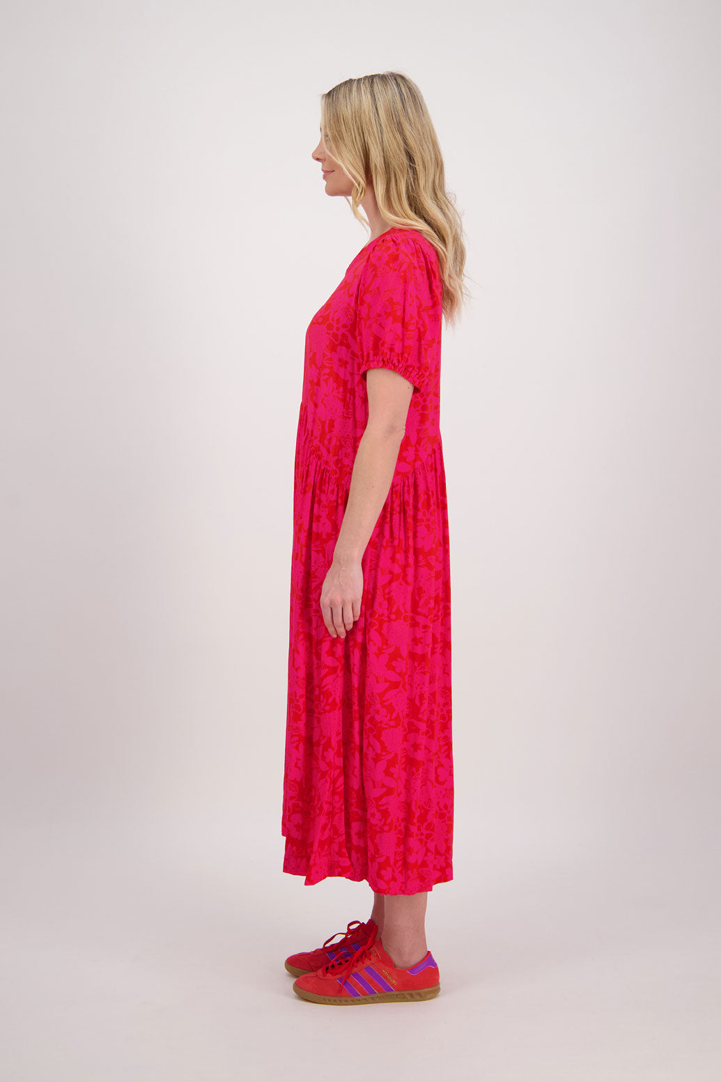 Bestselling Jem Puff Sleeve Midi Dress - Pink/Red Floral