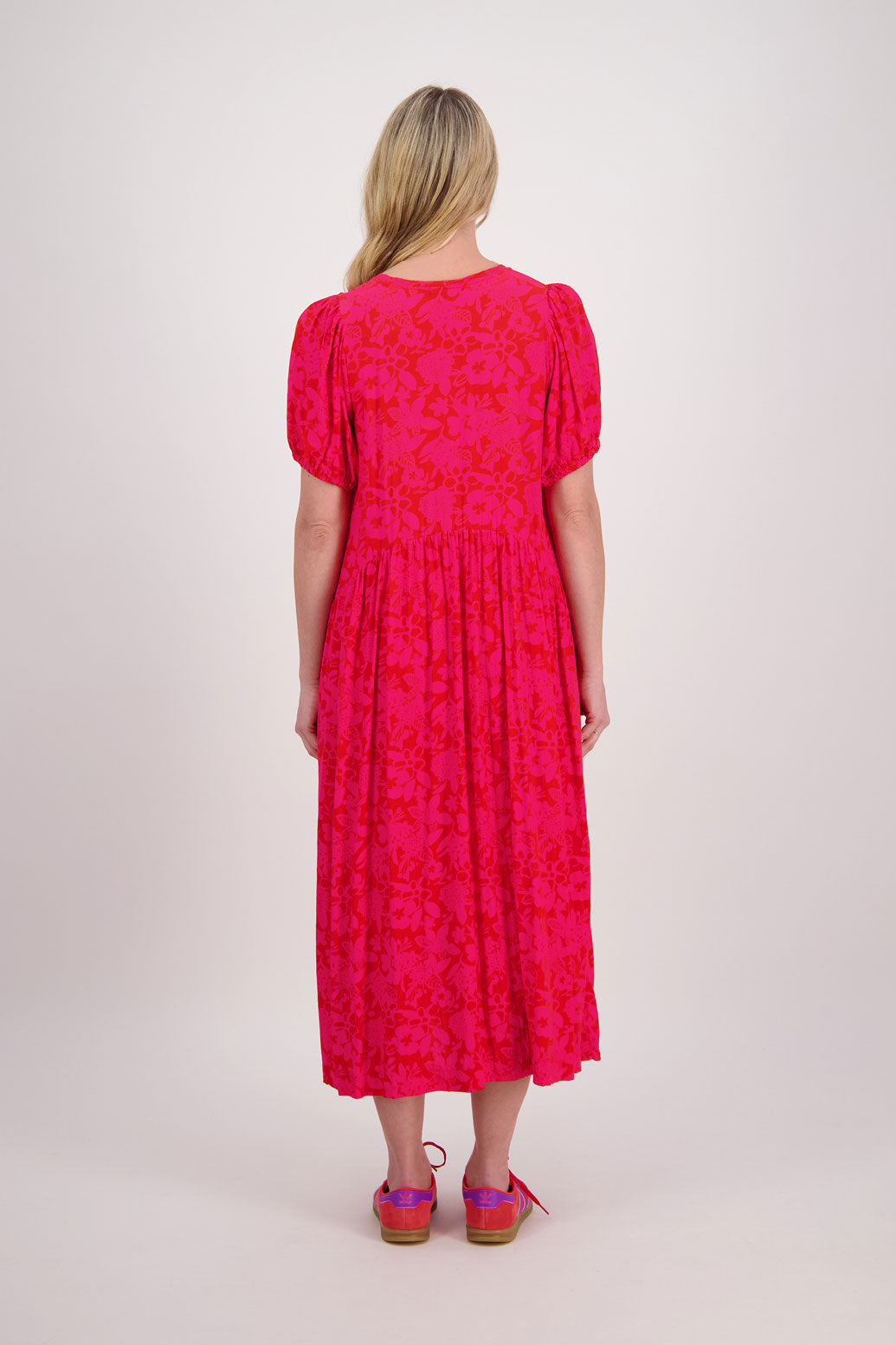 Bestselling Jem Puff Sleeve Midi Dress - Pink/Red Floral