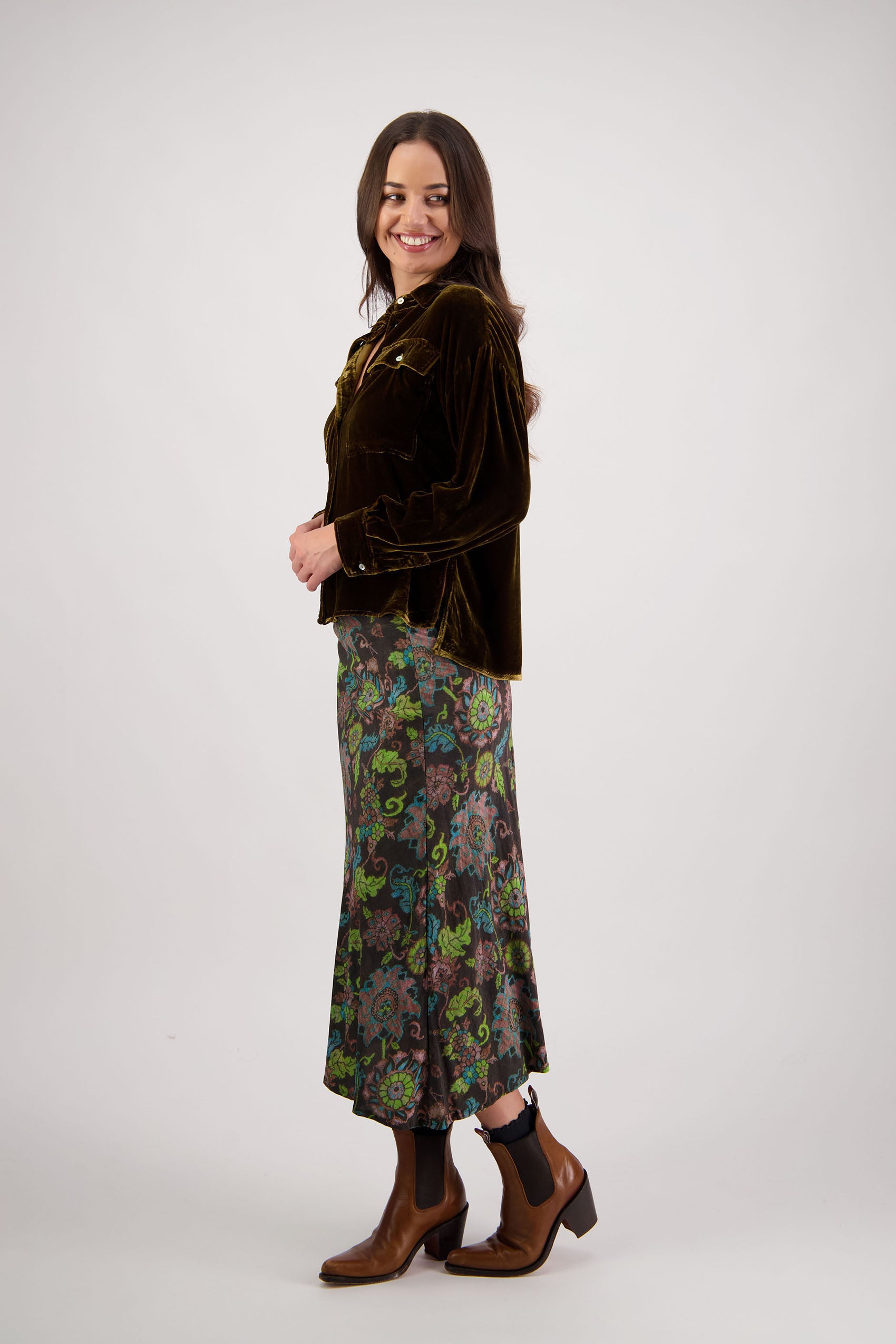 Rosa Brown Floral Skirt