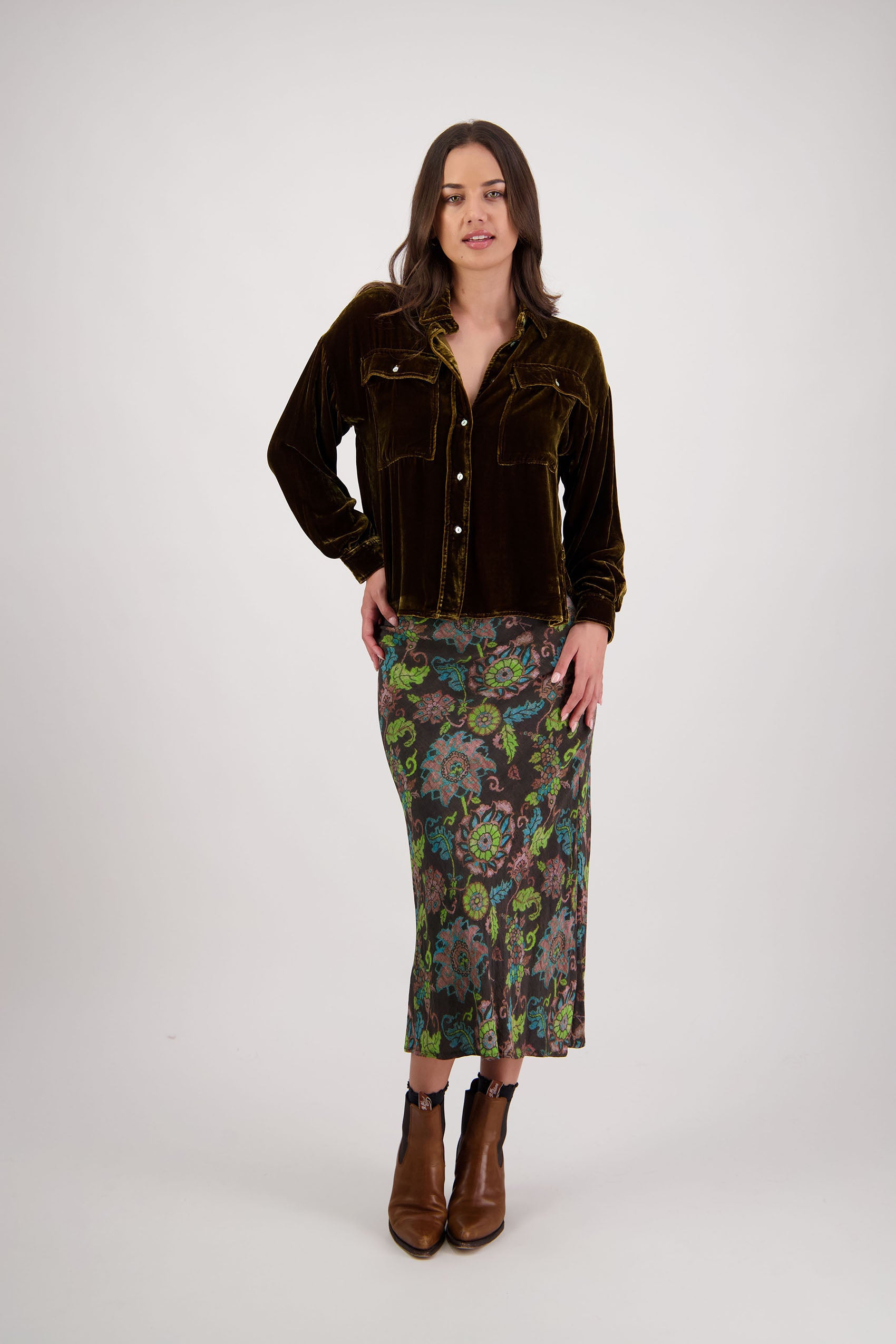 Rosa Brown Floral Skirt