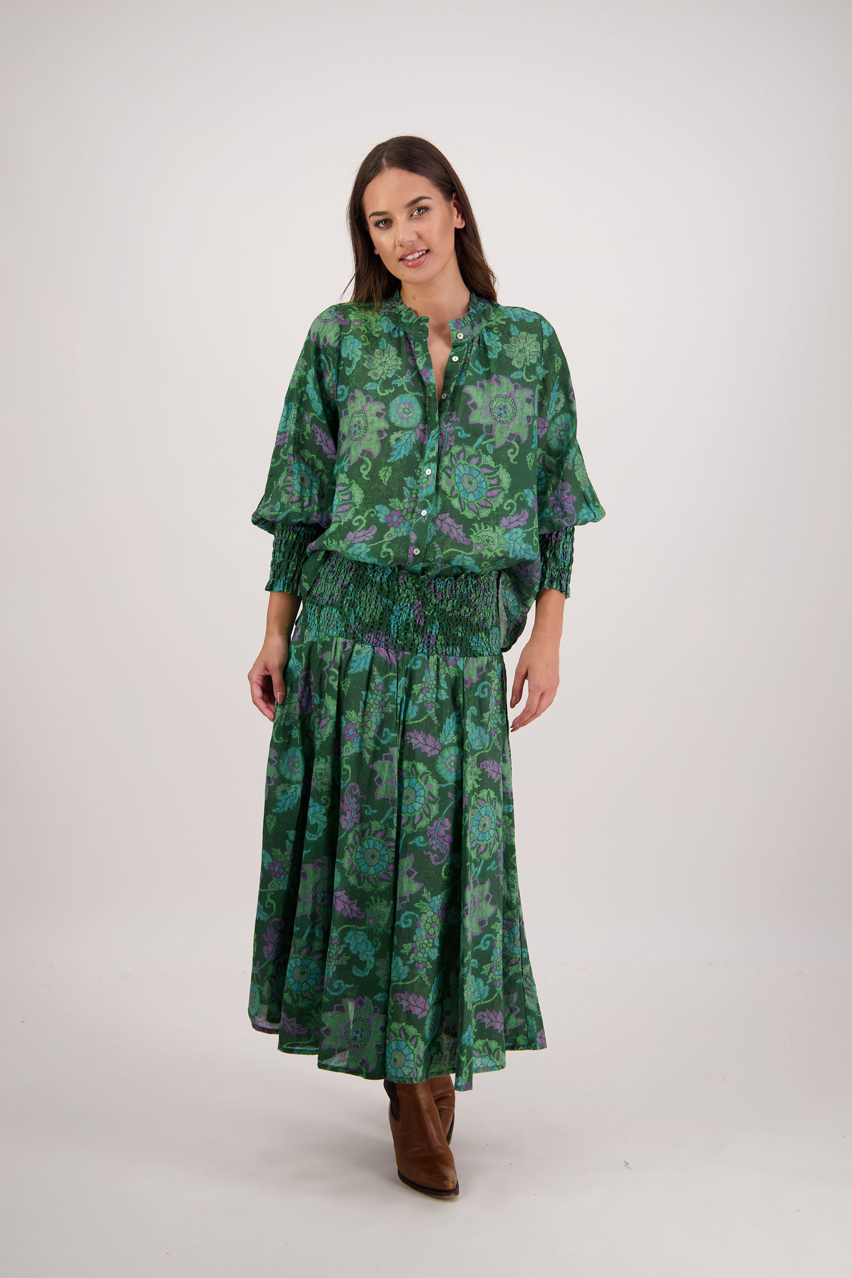Raewyn Green Floral Shirt