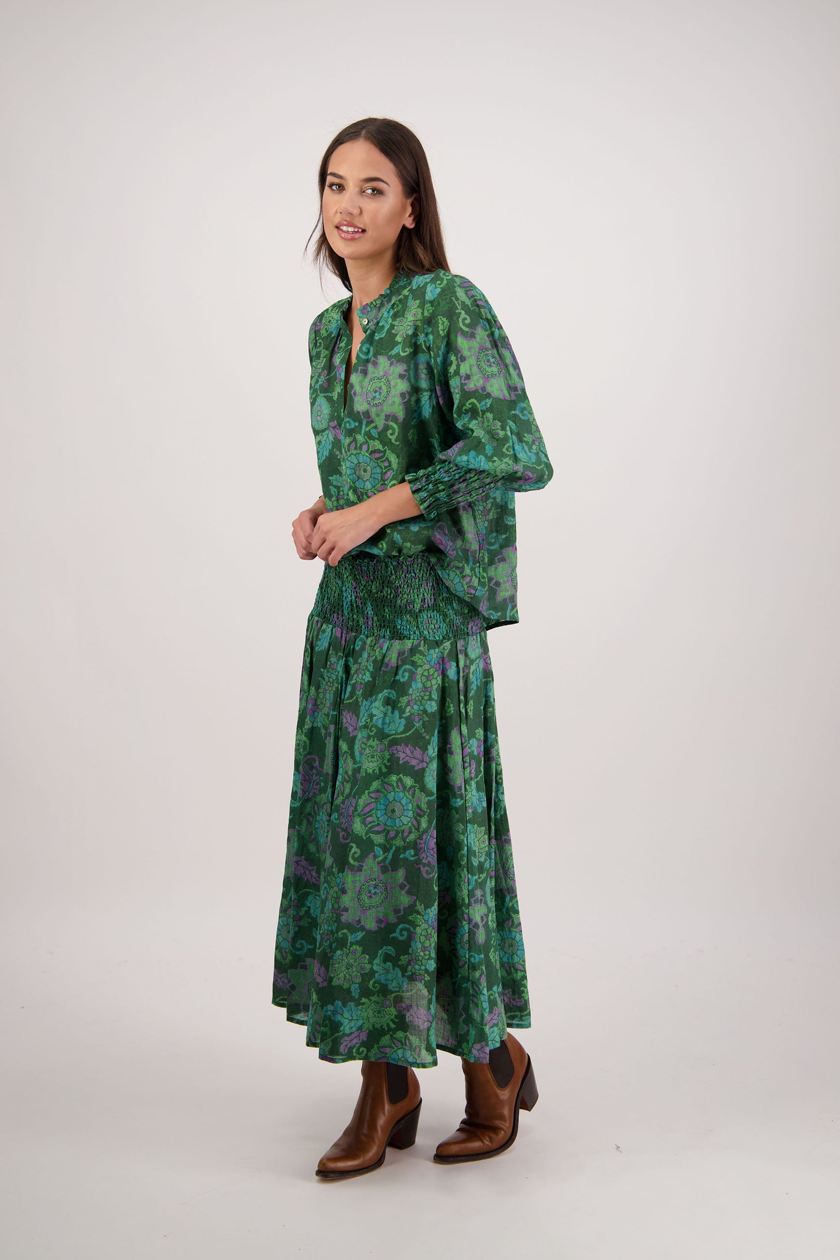 Raewyn Green Floral Shirt