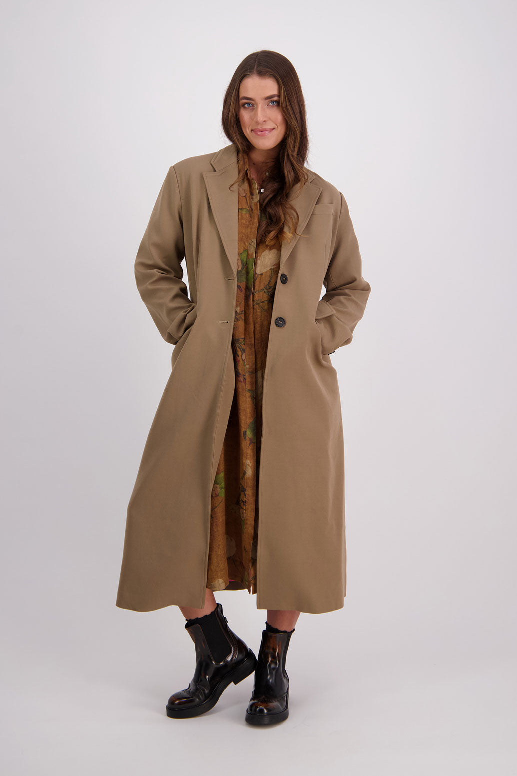 Briarwood Christine Tan Floral Ramie Shirt Dress