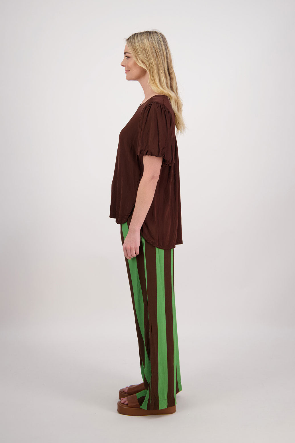 Paddy Wide Leg Pant - Chocolate/Green Stripe