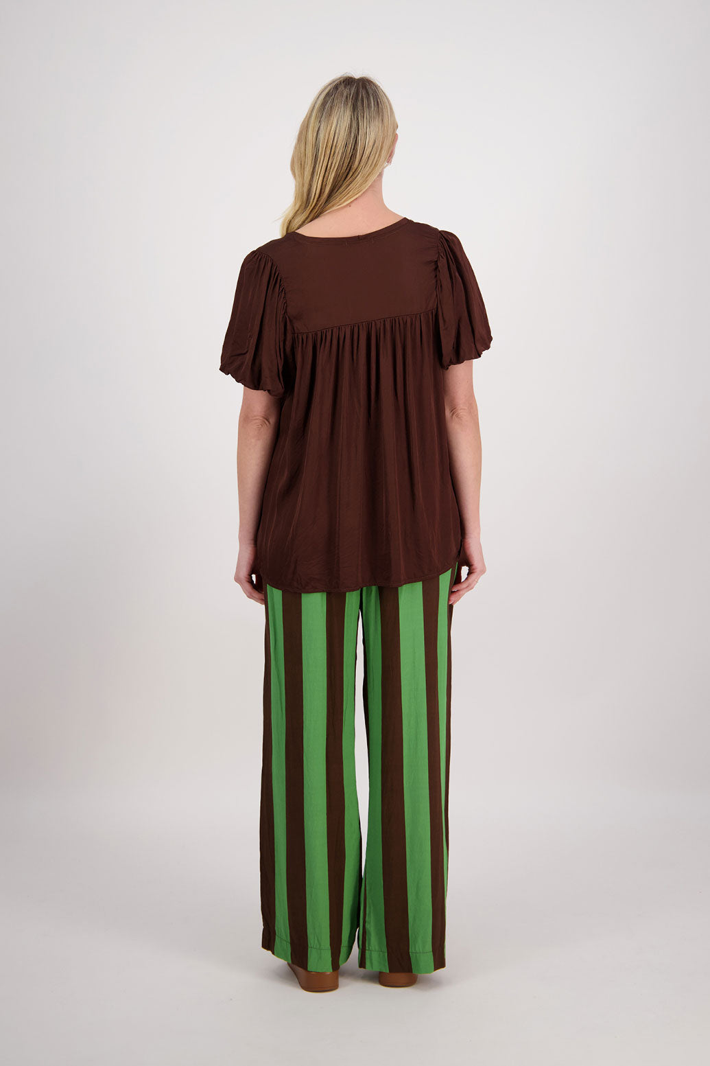 Paddy Wide Leg Pant - Chocolate/Green Stripe