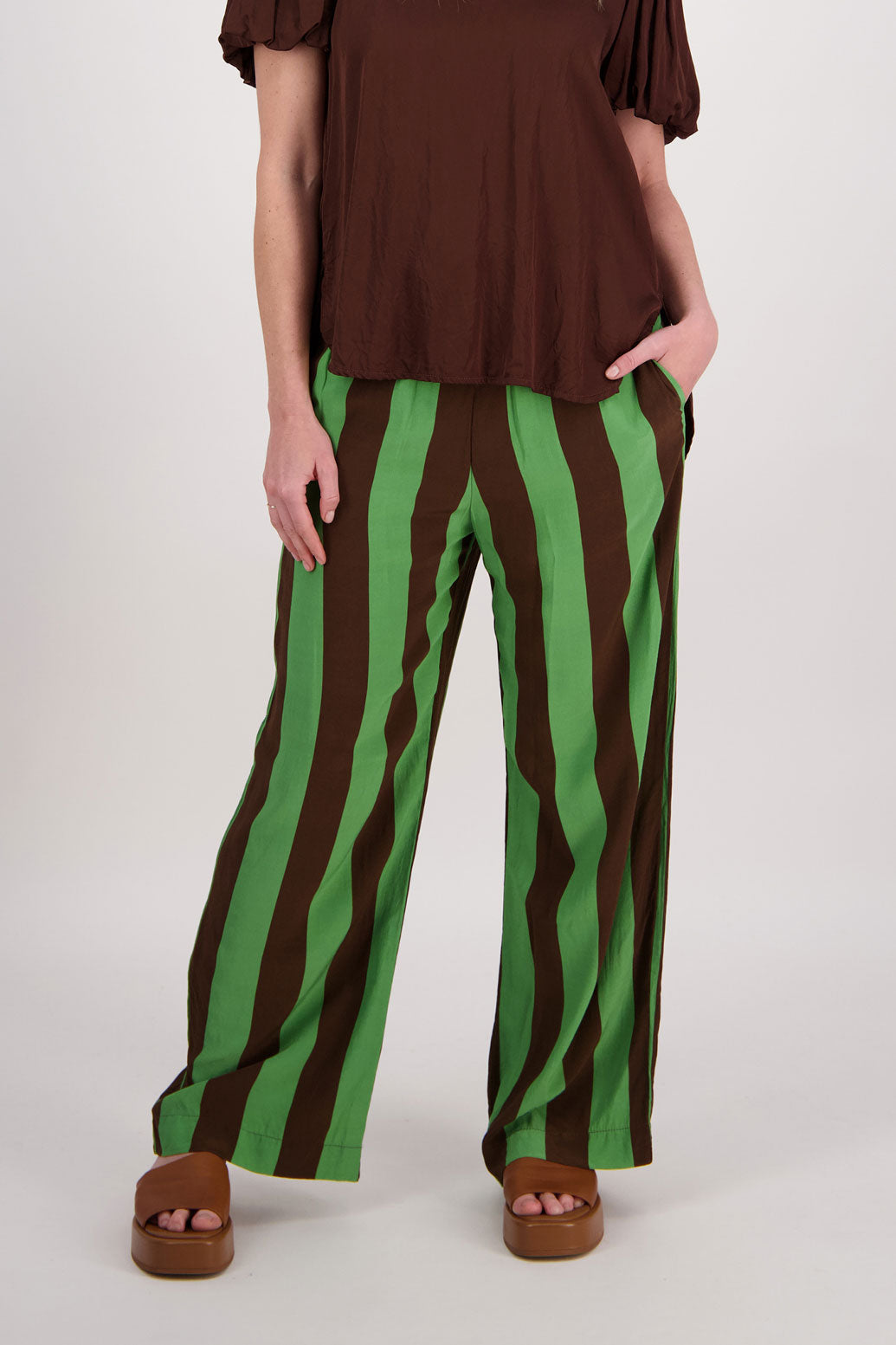 Paddy Wide Leg Pant - Chocolate/Green Stripe