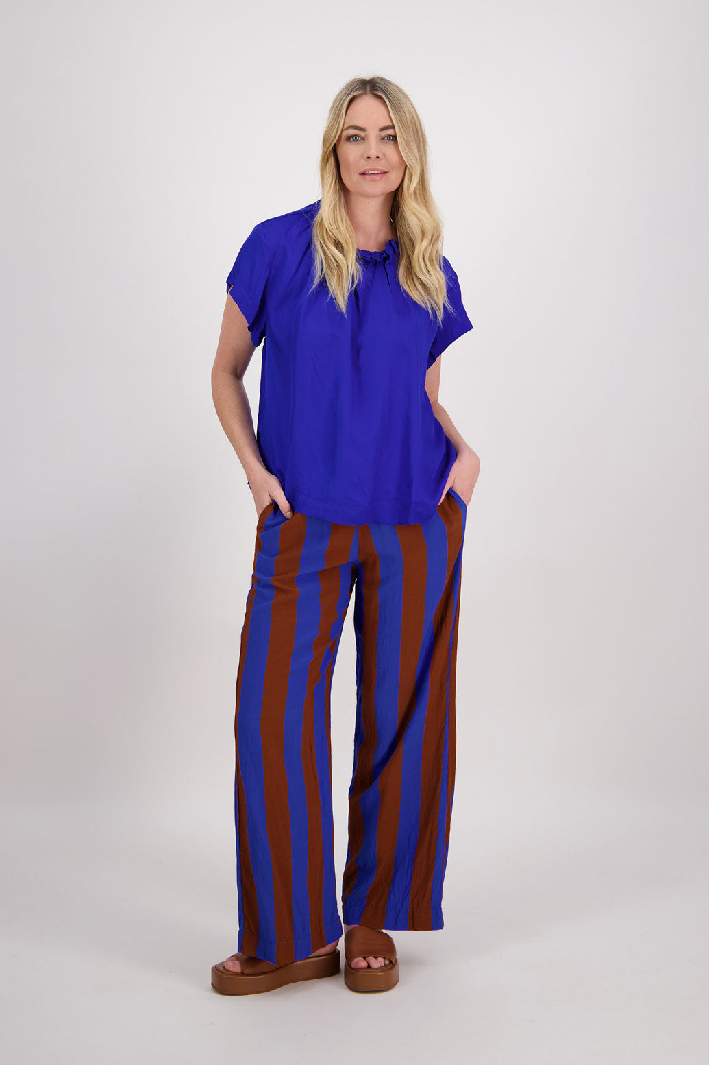 Paddy Wide Leg Pant - Tan/Blue Stripe