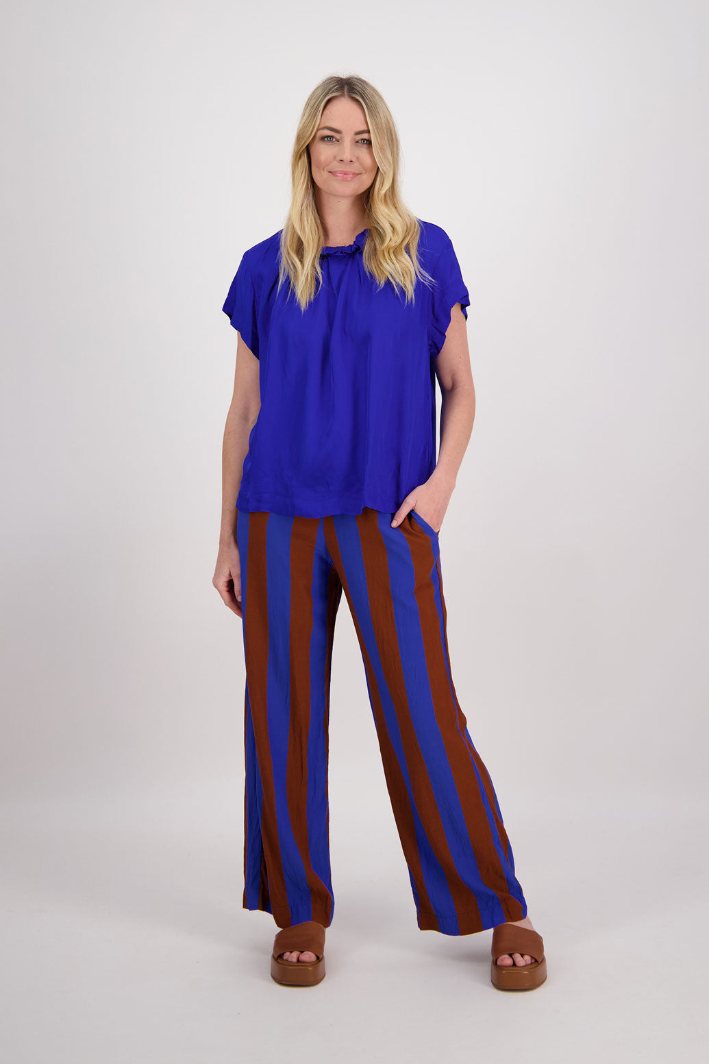 Paddy Wide Leg Pant - Tan/Blue Stripe