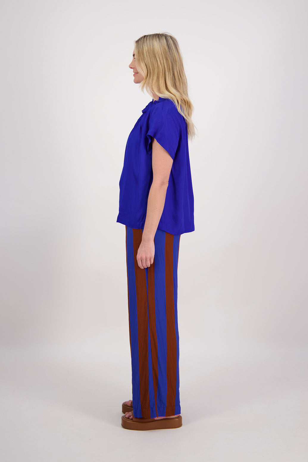 Paddy Wide Leg Pant - Tan/Blue Stripe