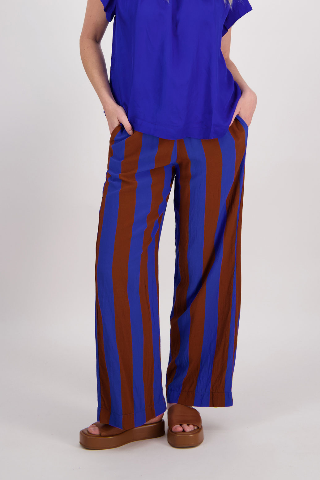 Paddy Wide Leg Pant - Tan/Blue Stripe