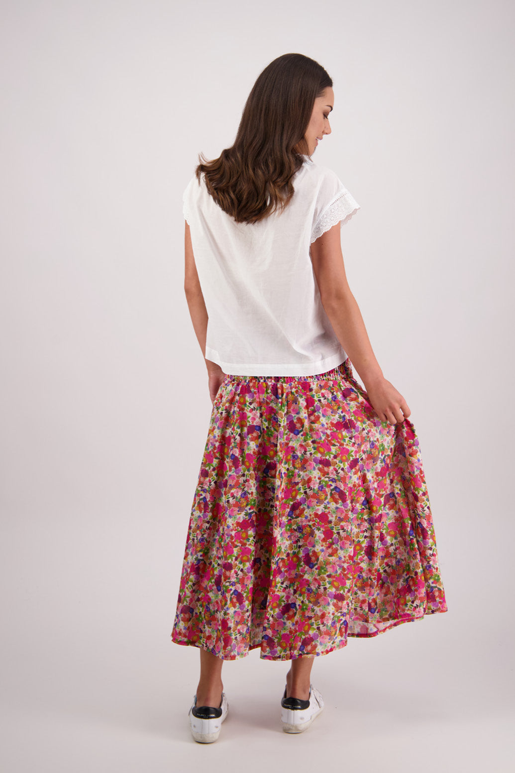 Back view of Briarwood Pandora Skirt in Bright Floral print.