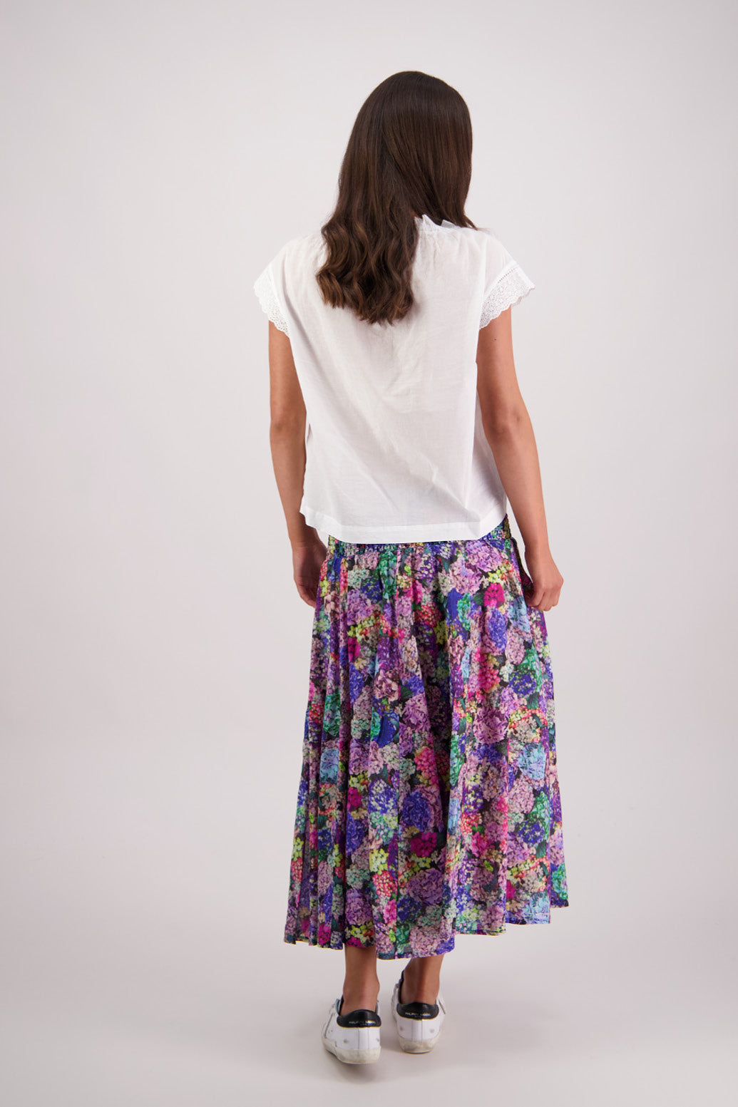 Back view of Briarwood Pandora Skirt in Hydrangea print.