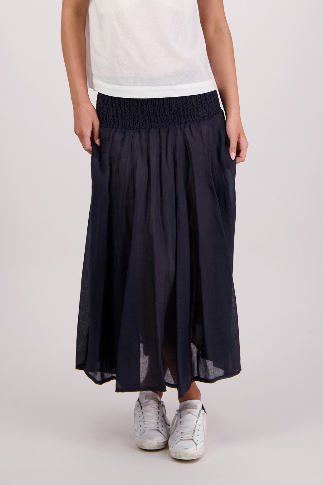 Closeup front view of Briarwood Pandora Skirt in Ink.