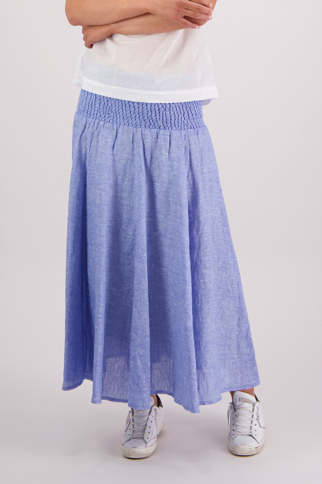 Close up front view of Briarwood Pandora Skirt in Sky Blue.