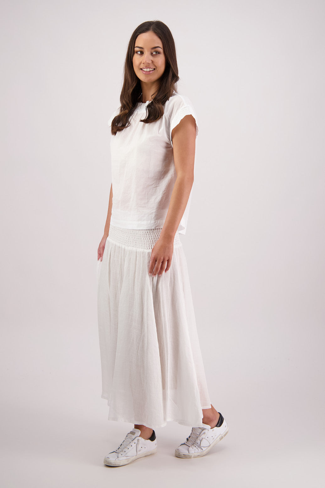 Side view of Briarwood Pandora Skirt in White.