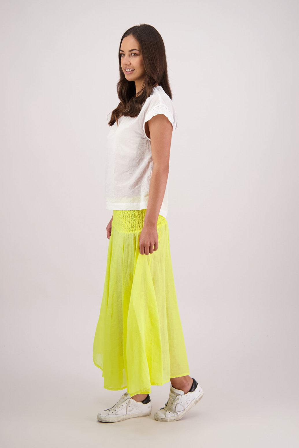 Side view Briarwood Pandora Skirt in Yellow.