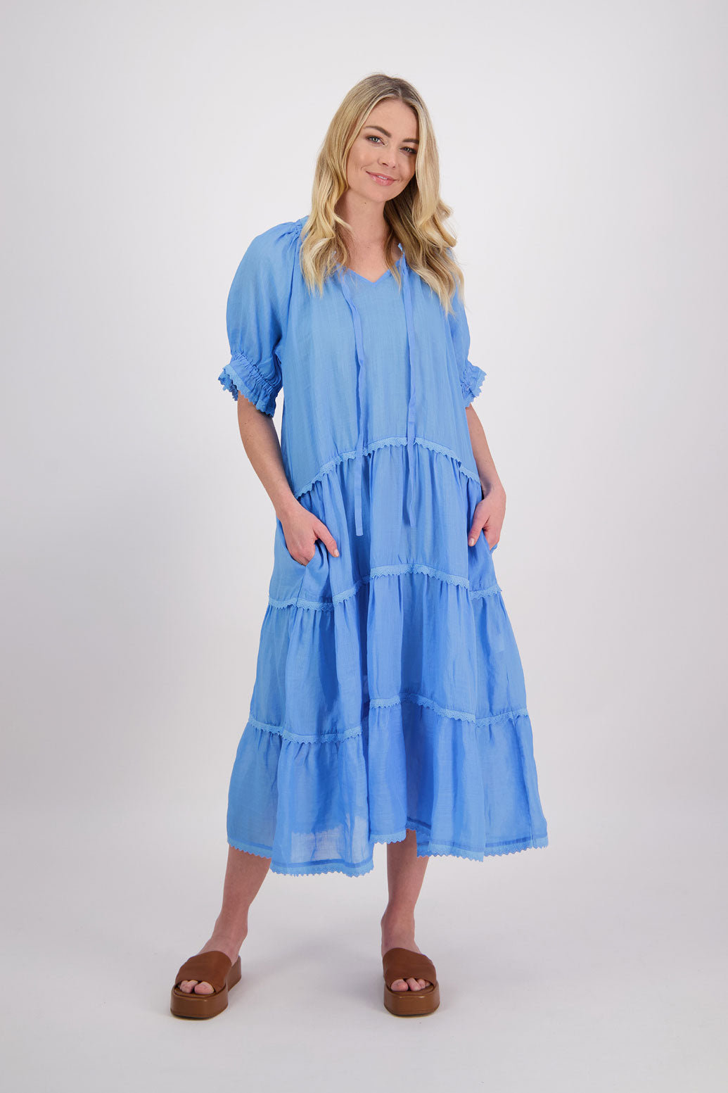 Paris Ramie Summer Maxi Dress - Sky Blue