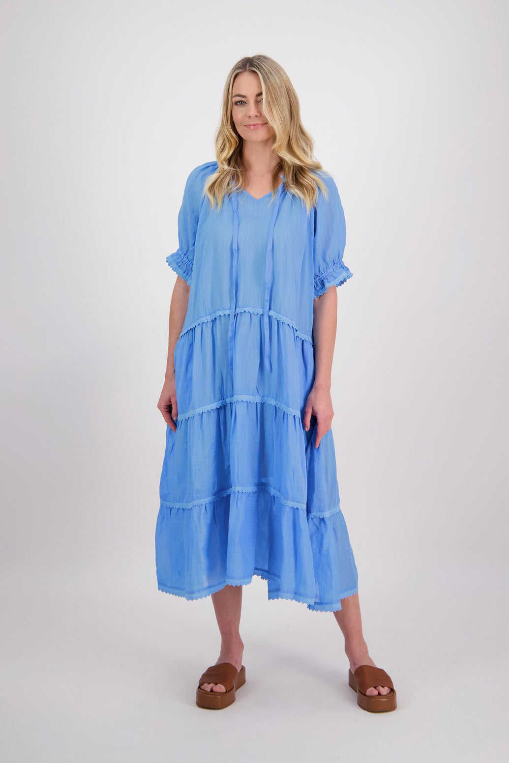 Paris Ramie Summer Maxi Dress - Sky Blue