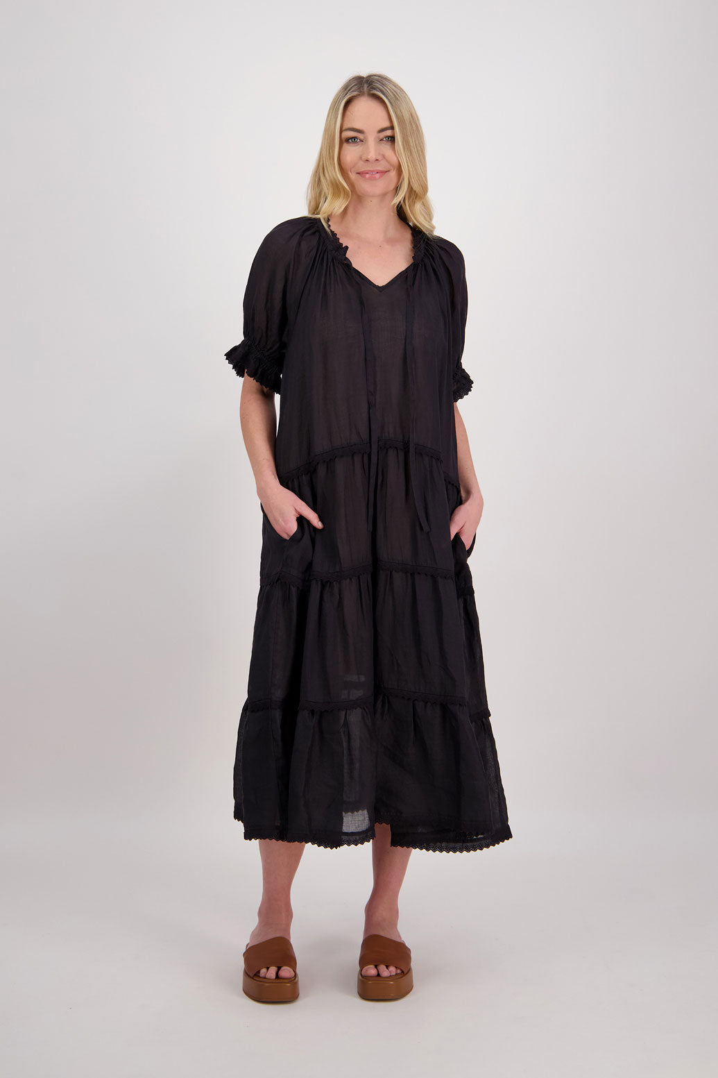 Paris Ramie Summer Maxi Dress - Black