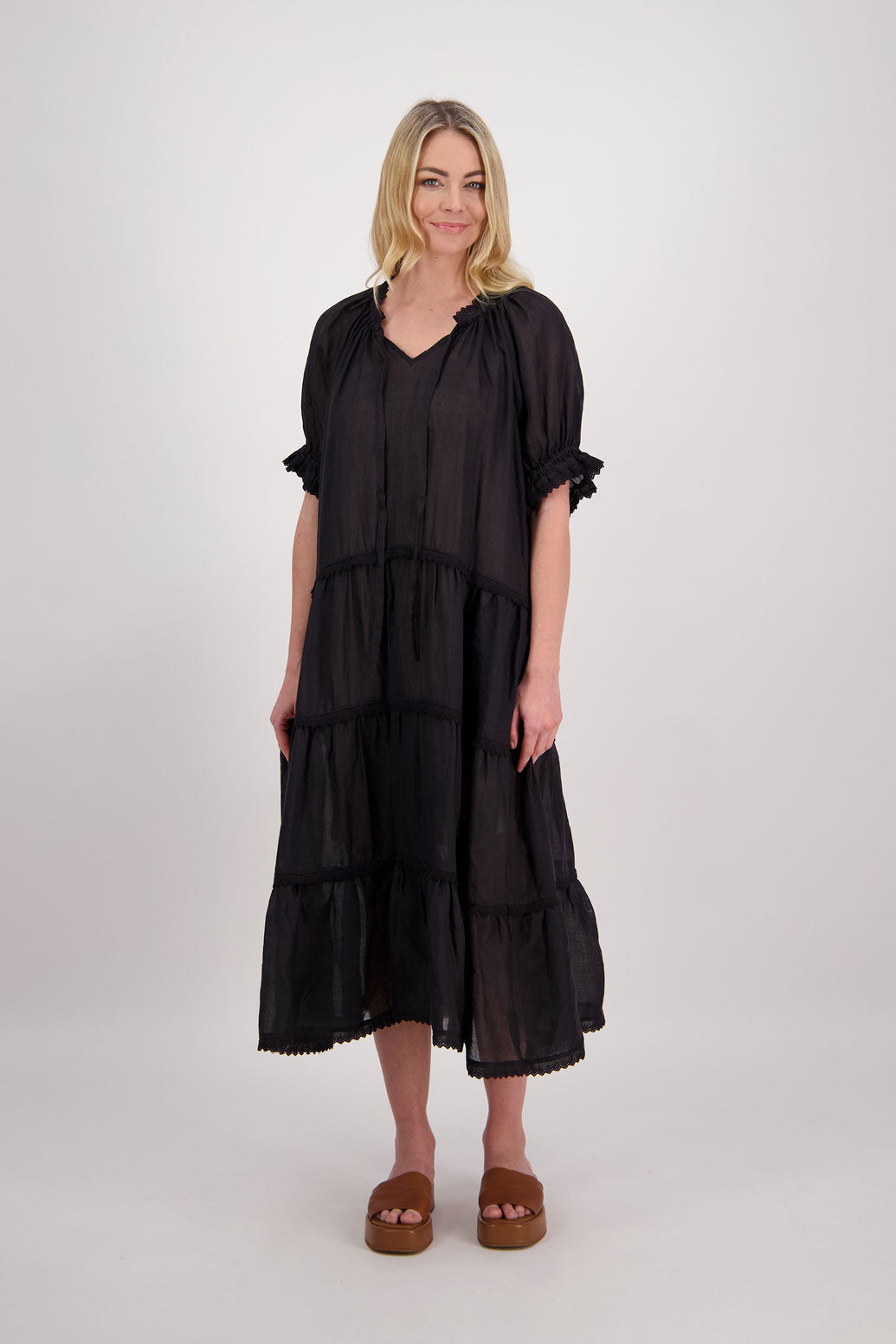 Paris Ramie Summer Maxi Dress - Black