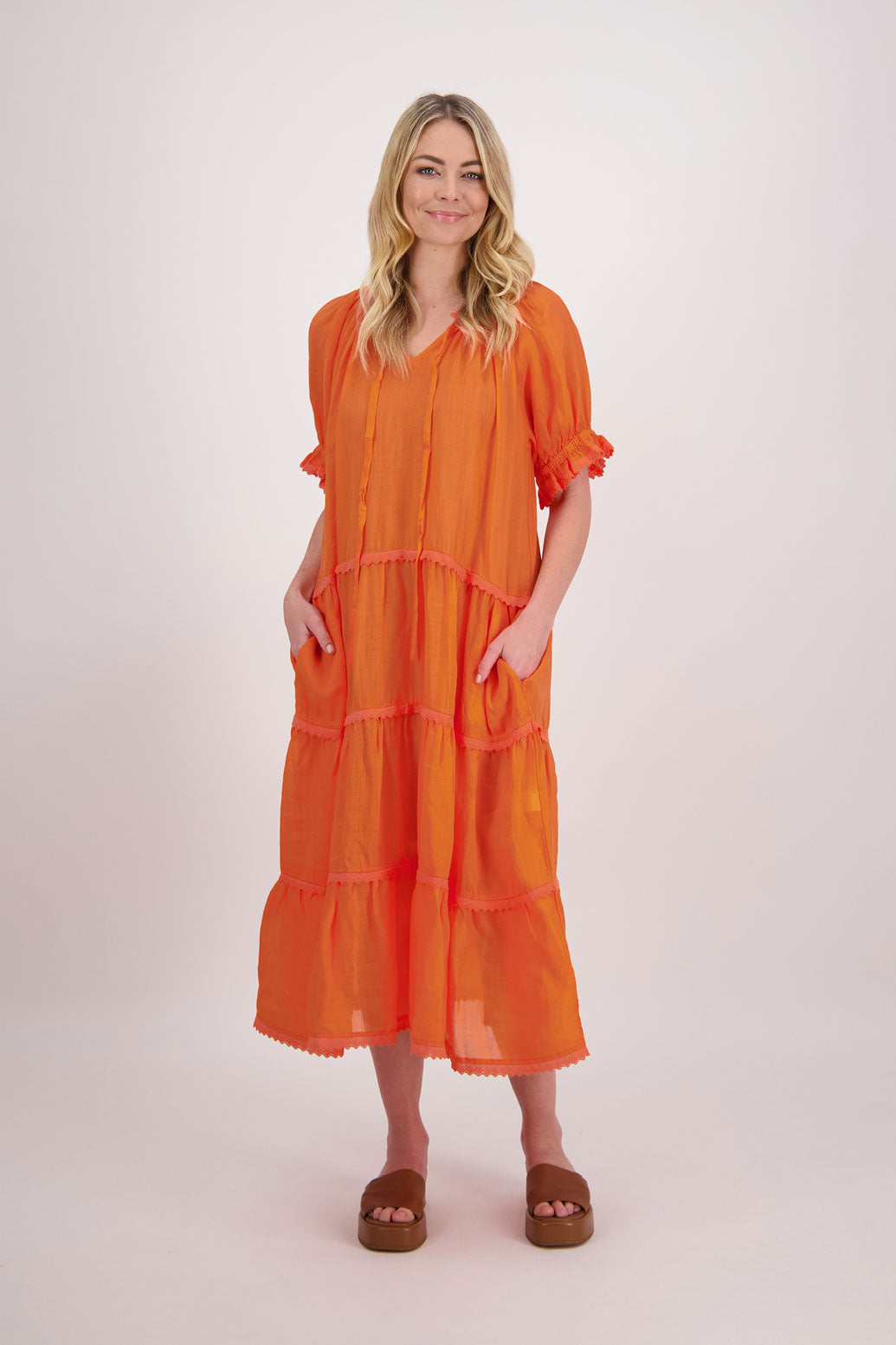 Paris Ramie Summer Maxi Dress - Orange