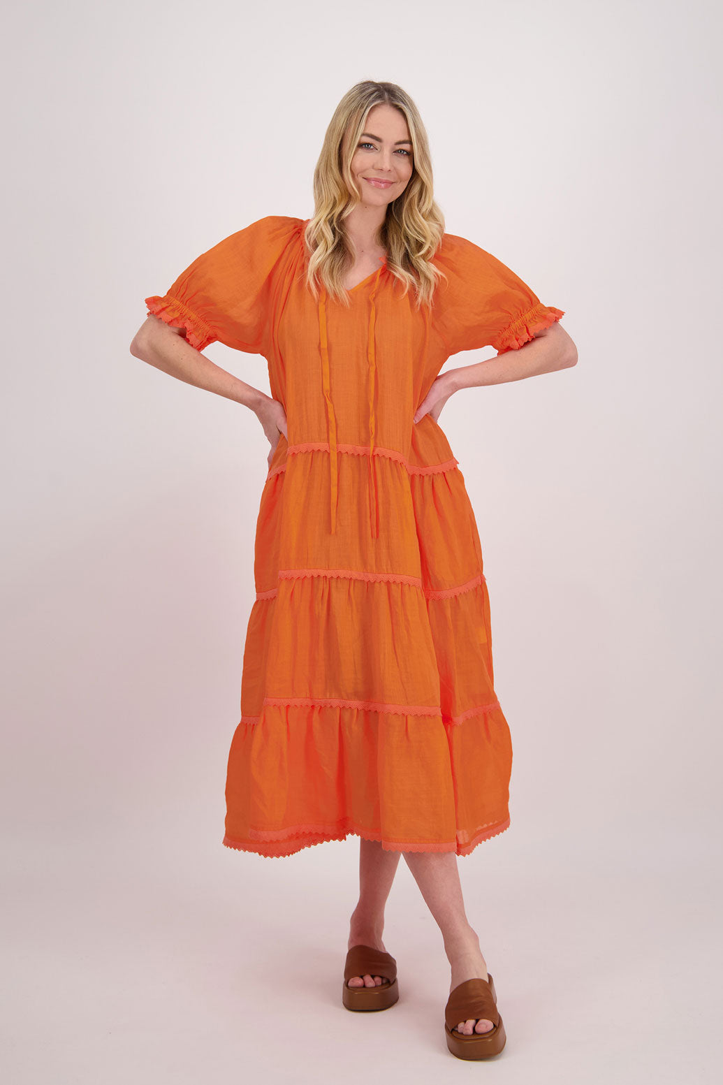 Paris Ramie Summer Maxi Dress - Orange