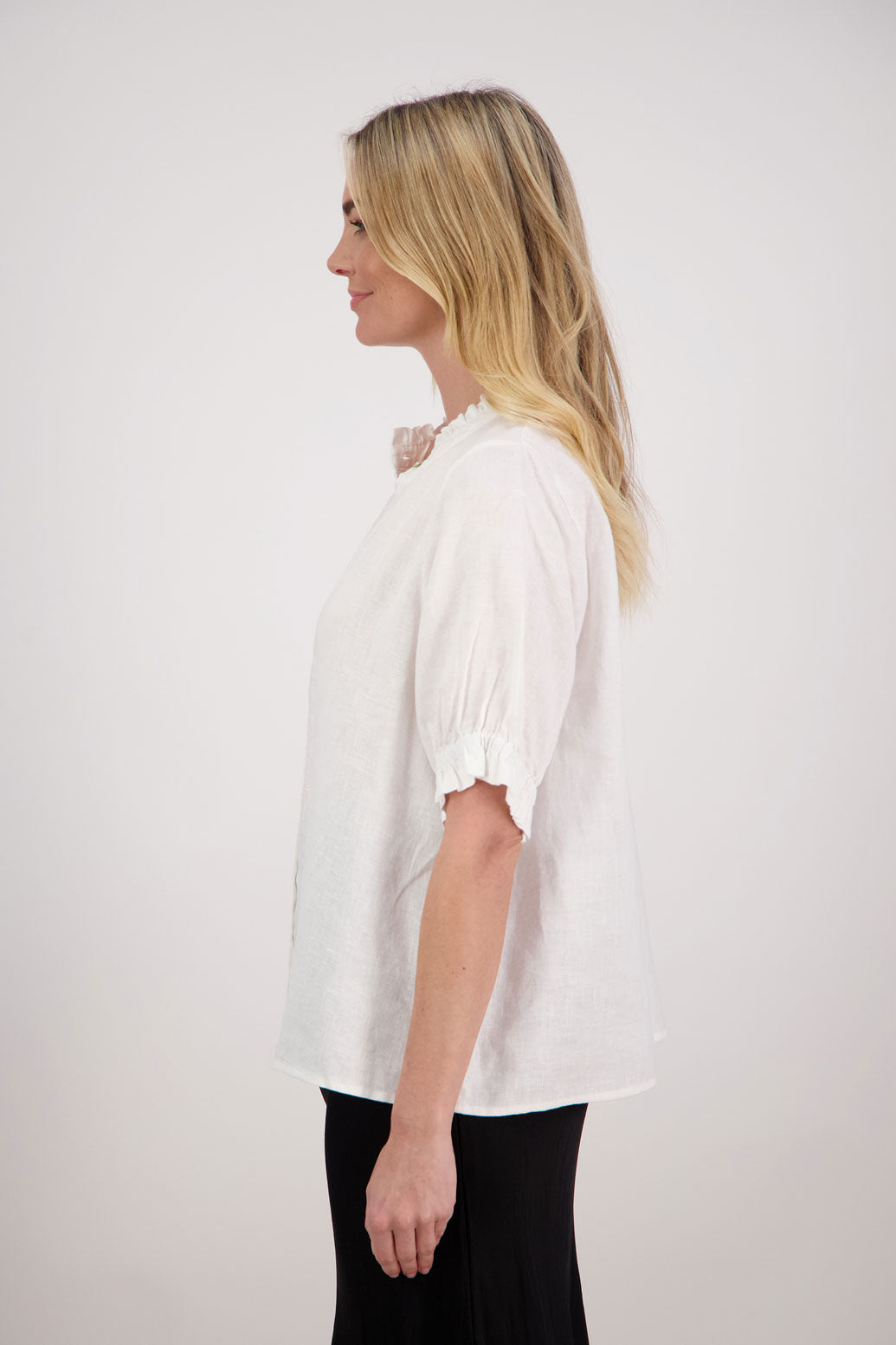 Pascha White Linen Shirt with Ruffles