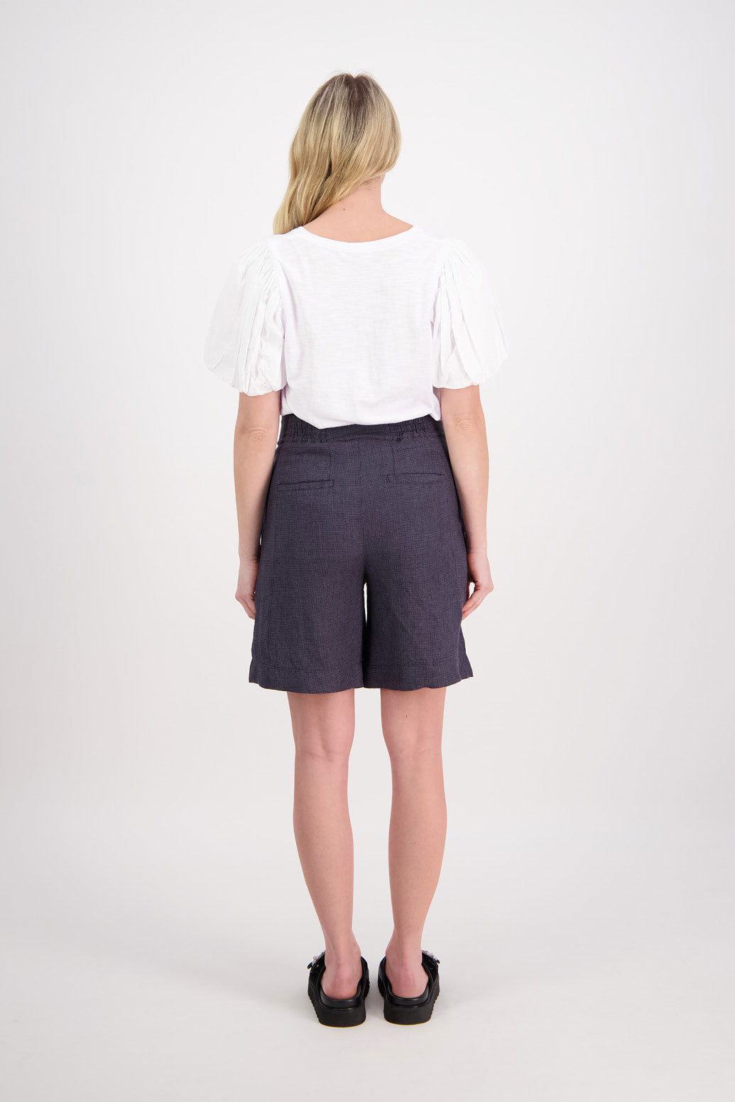 Pax Longline Linen Short - Black Houndstooth