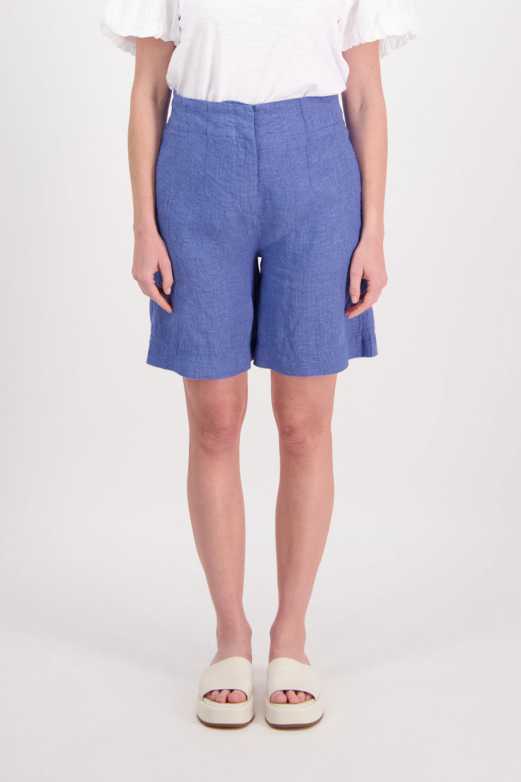 Pax Longline Linen Short - Bright Blue Houndstooth