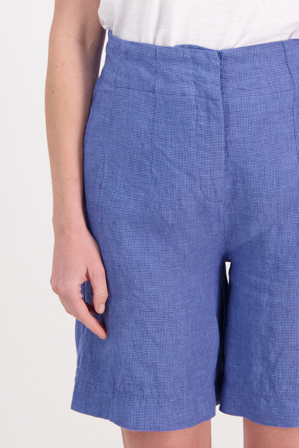 Pax Longline Linen Short - Bright Blue Houndstooth