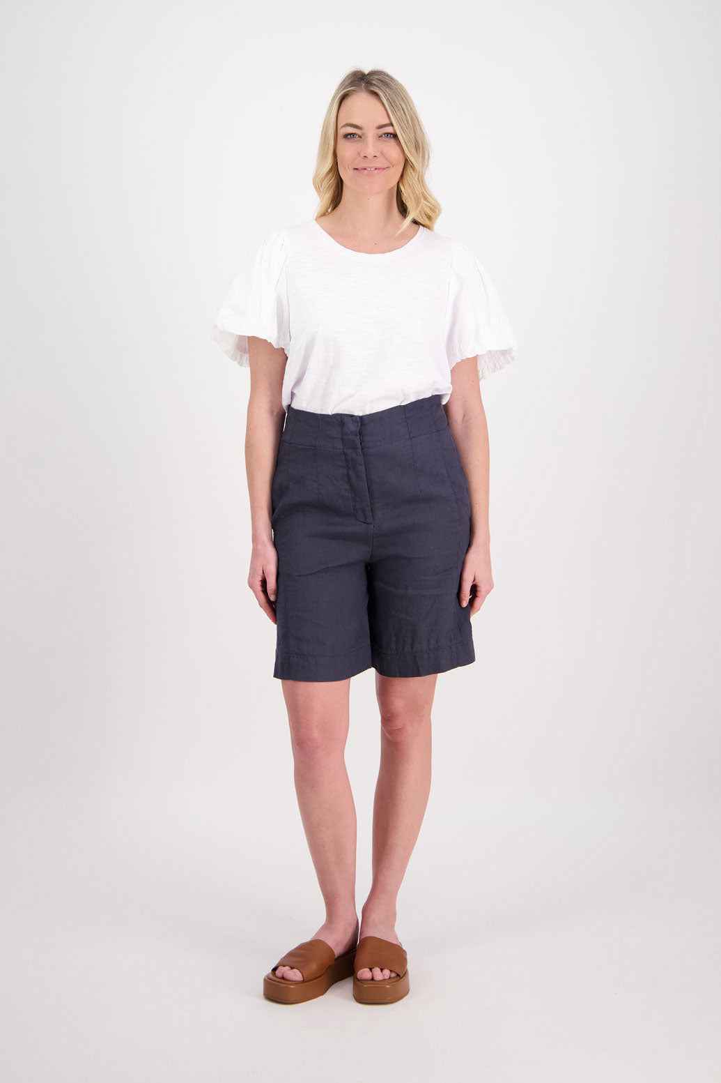 Pea Longline Linen Short - Ink