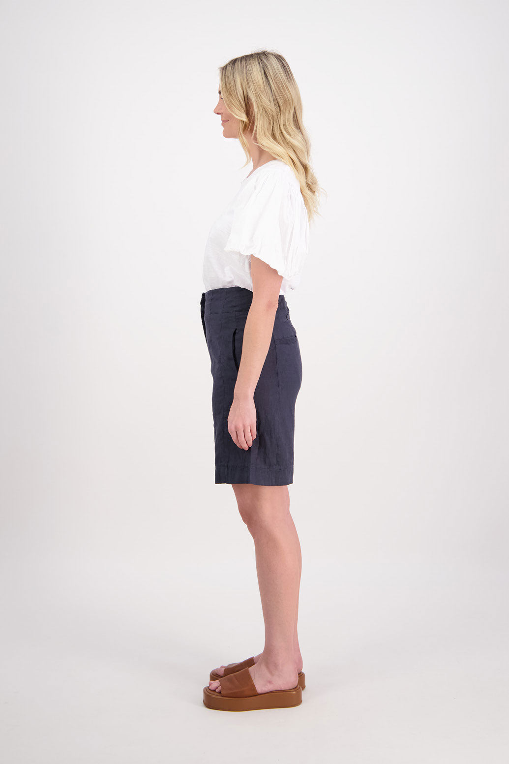 Pea Longline Linen Short - Ink