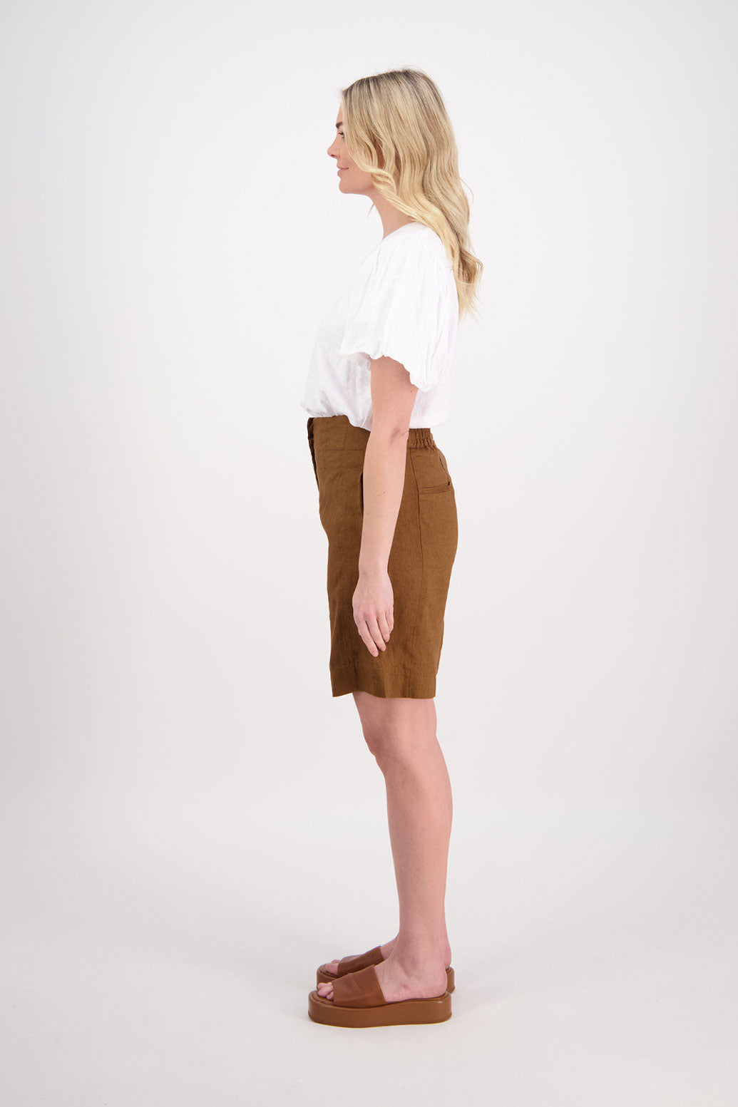 Pea Longline Linen Short - Tan