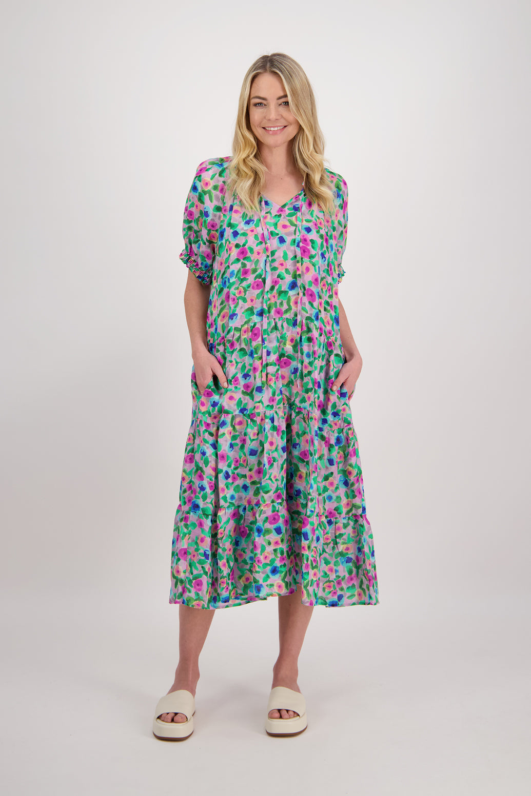 Pearl Lilac Floral Ramie Dress