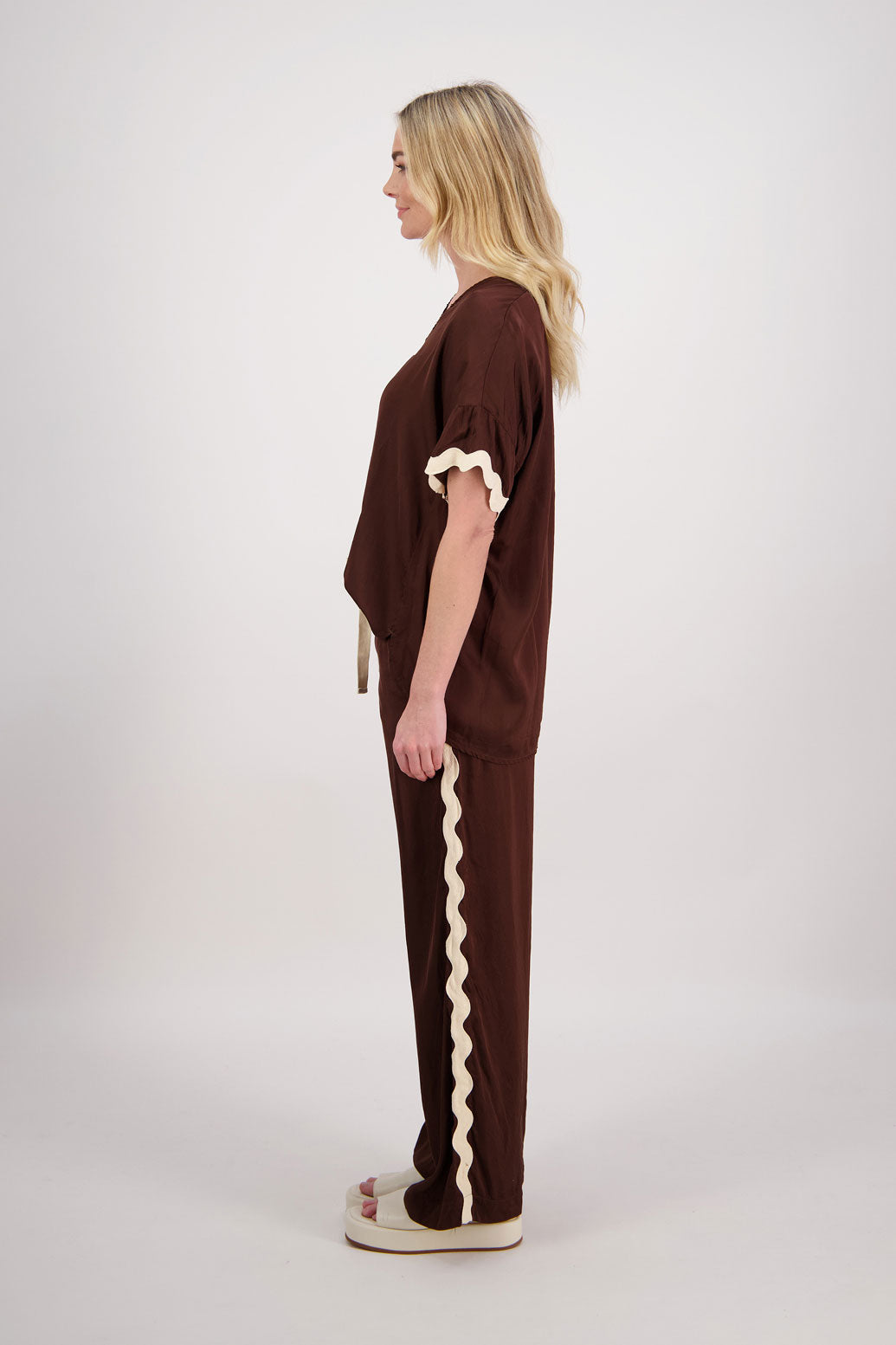 Pepper Wide Leg Pant with Ivory Rikrak stripe - Chocolate