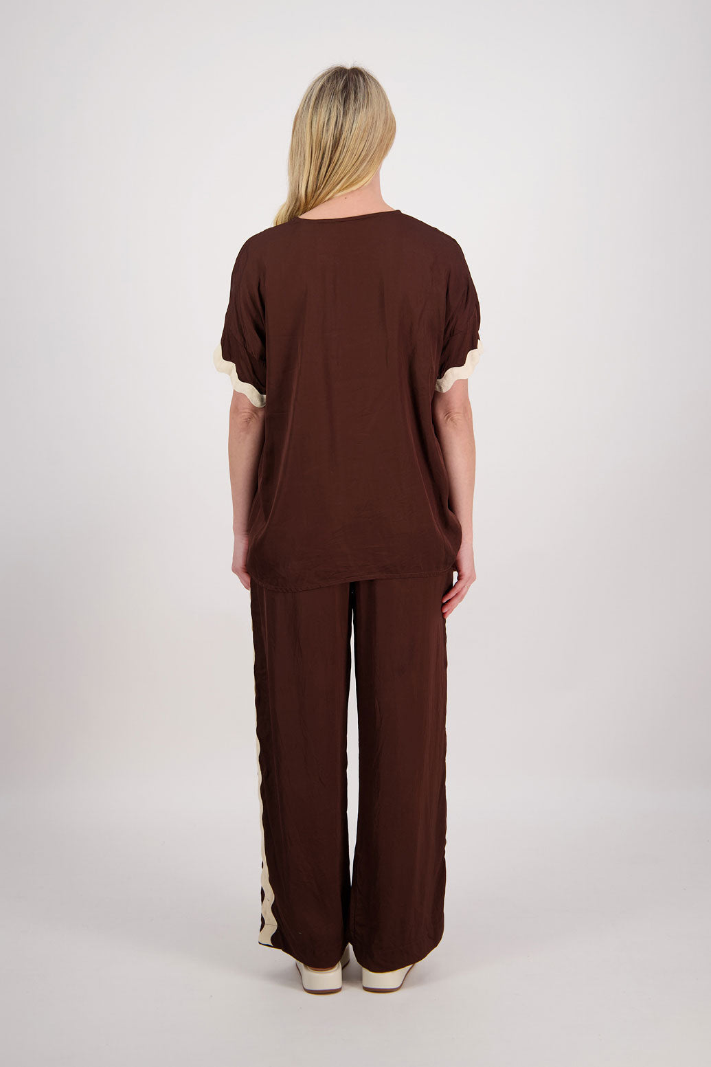 Pepper Wide Leg Pant with Ivory Rikrak stripe - Chocolate