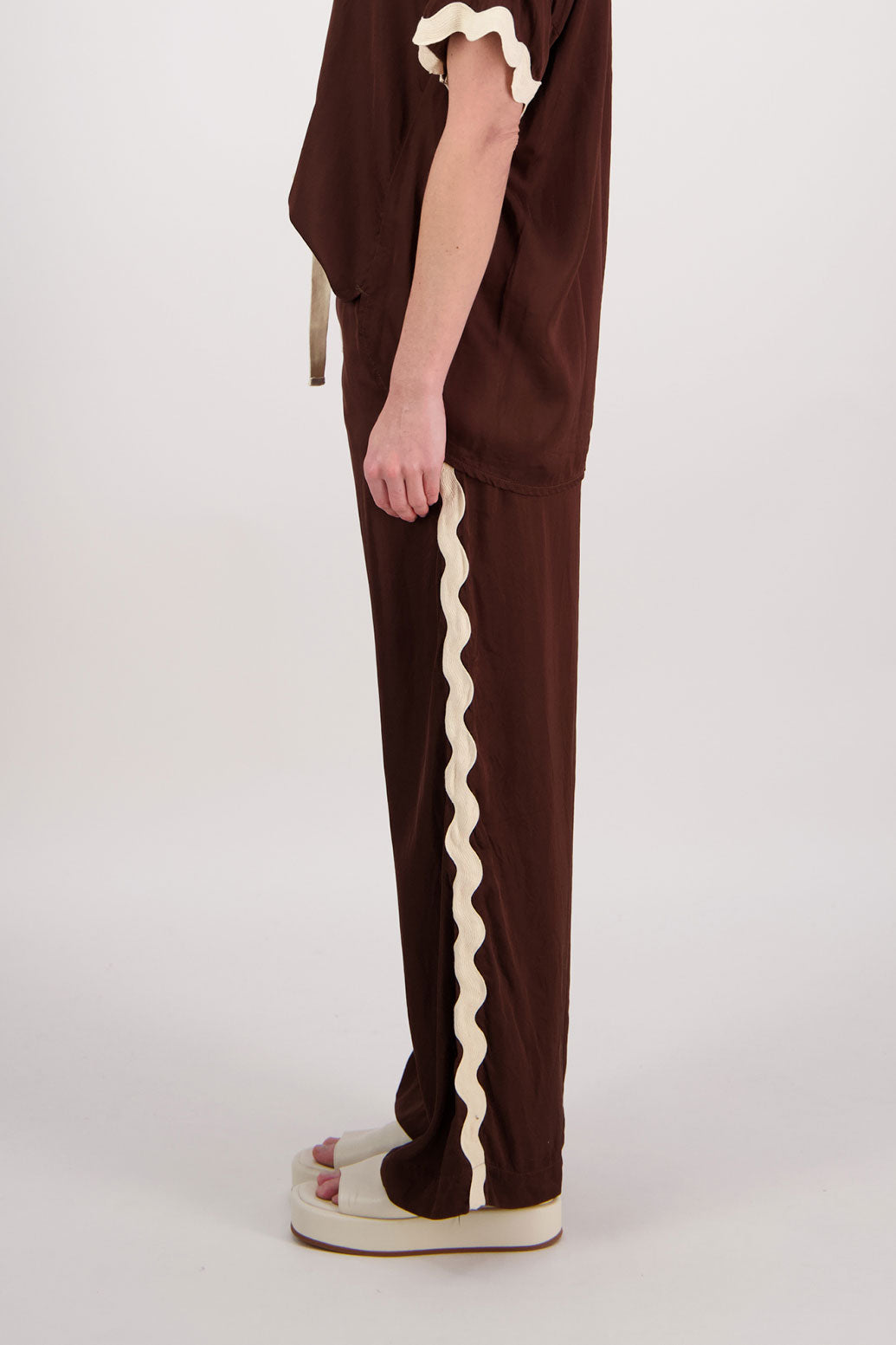 Pepper Wide Leg Pant with Ivory Rikrak stripe - Chocolate