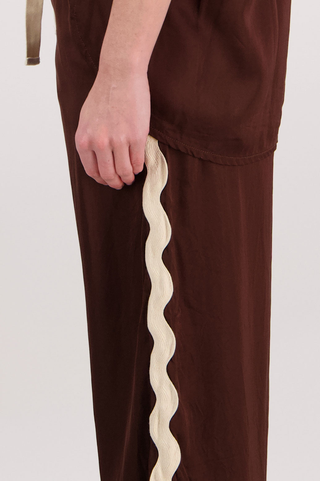 Pepper Wide Leg Pant with Ivory Rikrak stripe - Chocolate