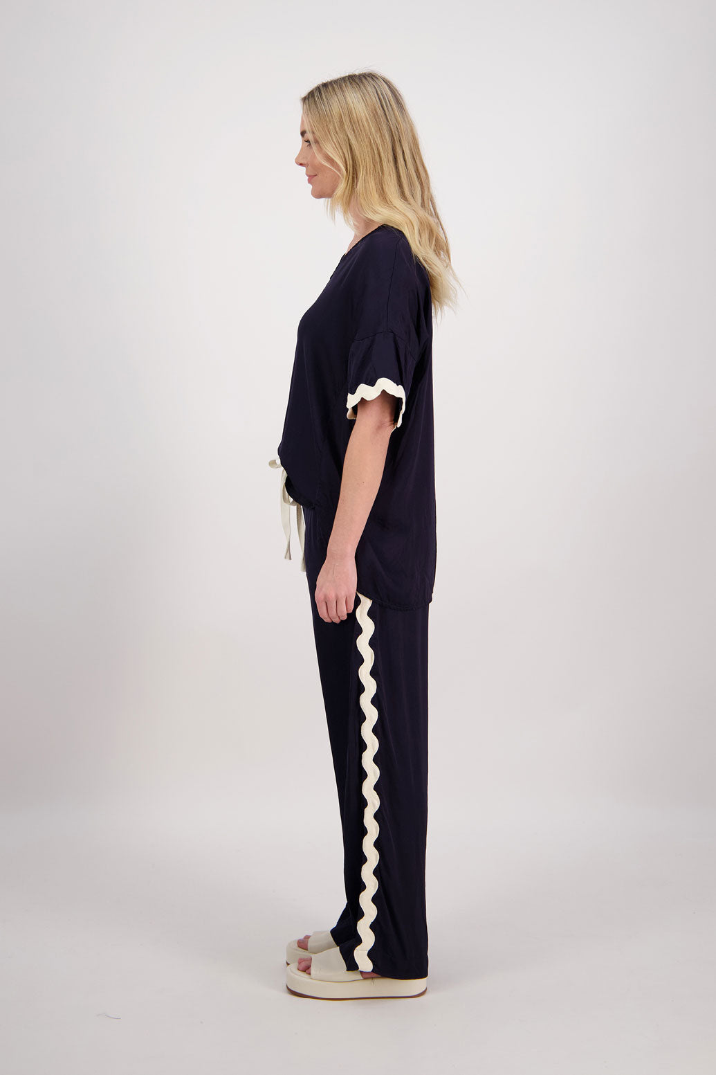 Pepper Wide Leg Pant with Ivory Rikrak stripe - Ink