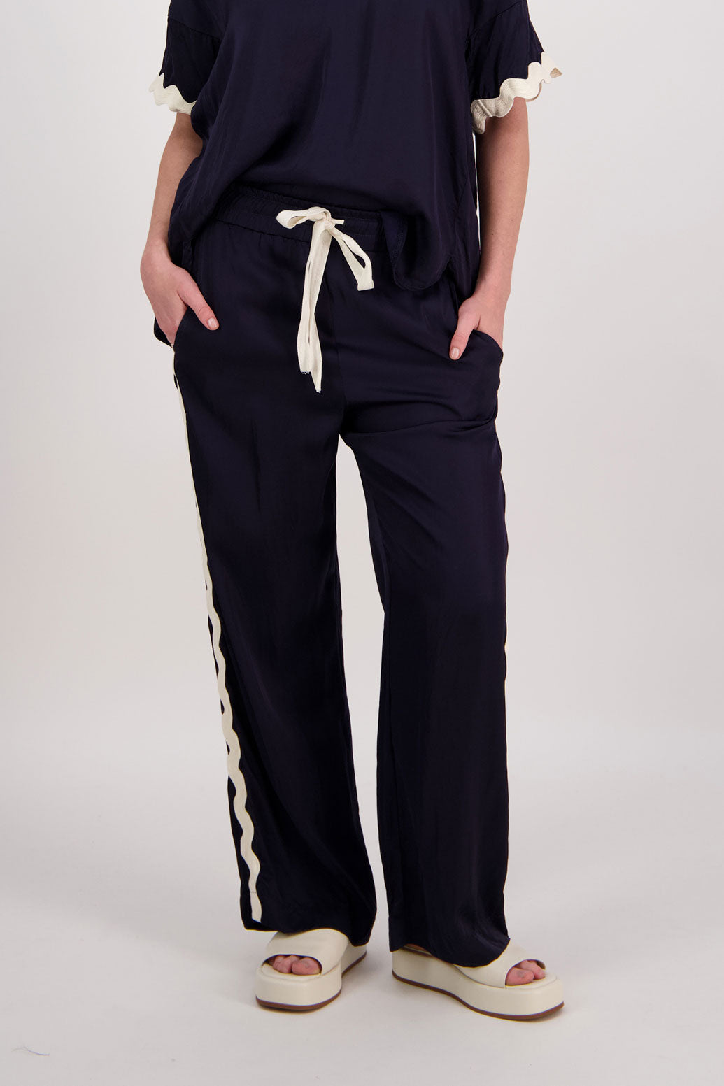 Pepper Wide Leg Pant with Ivory Rikrak stripe - Ink