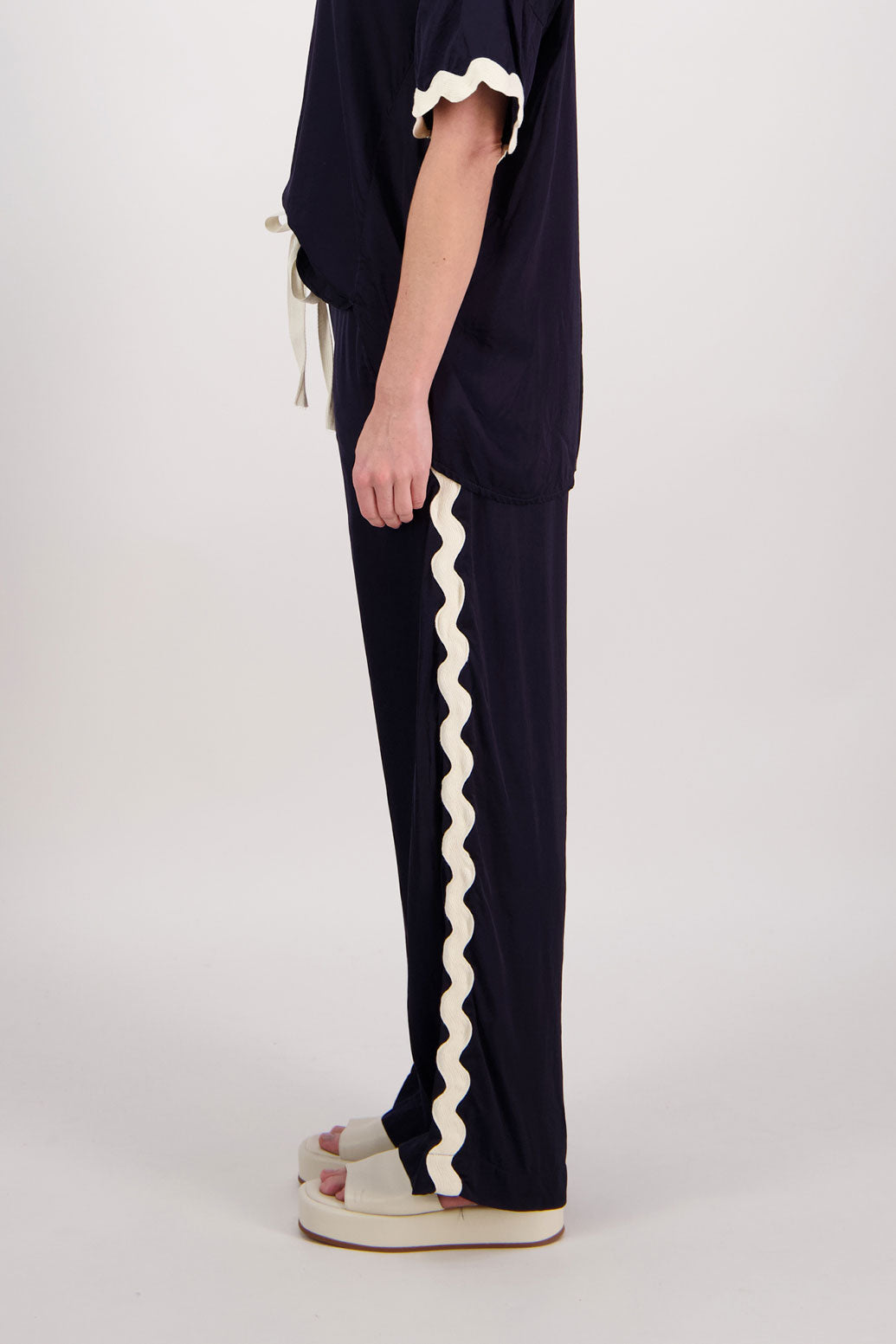 Pepper Wide Leg Pant with Ivory Rikrak stripe - Ink