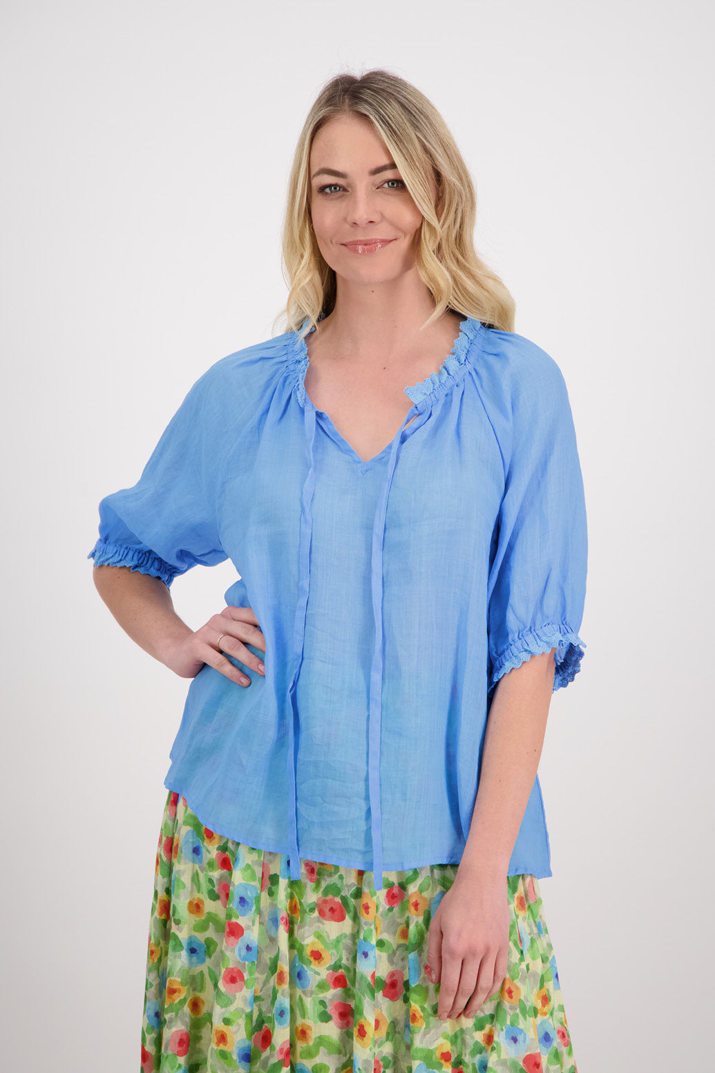 Percy Sky Blue Ramie Top