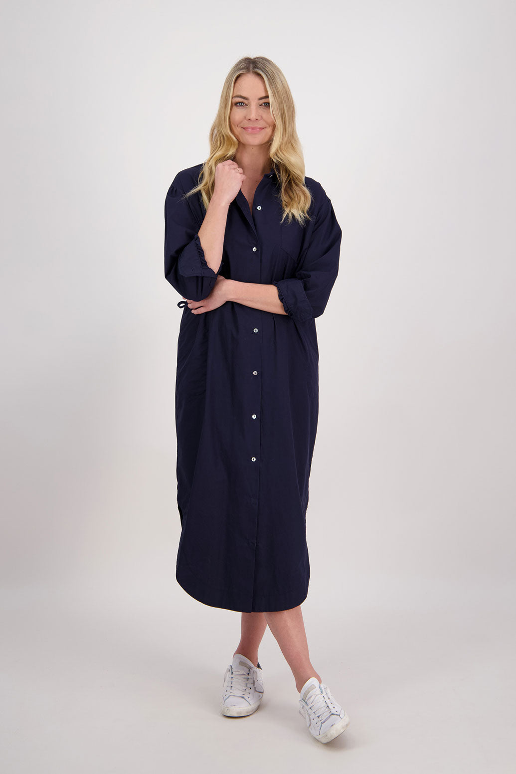 Womens Shirt Dress, Midi Length with 3/4 Sleeves. Ink